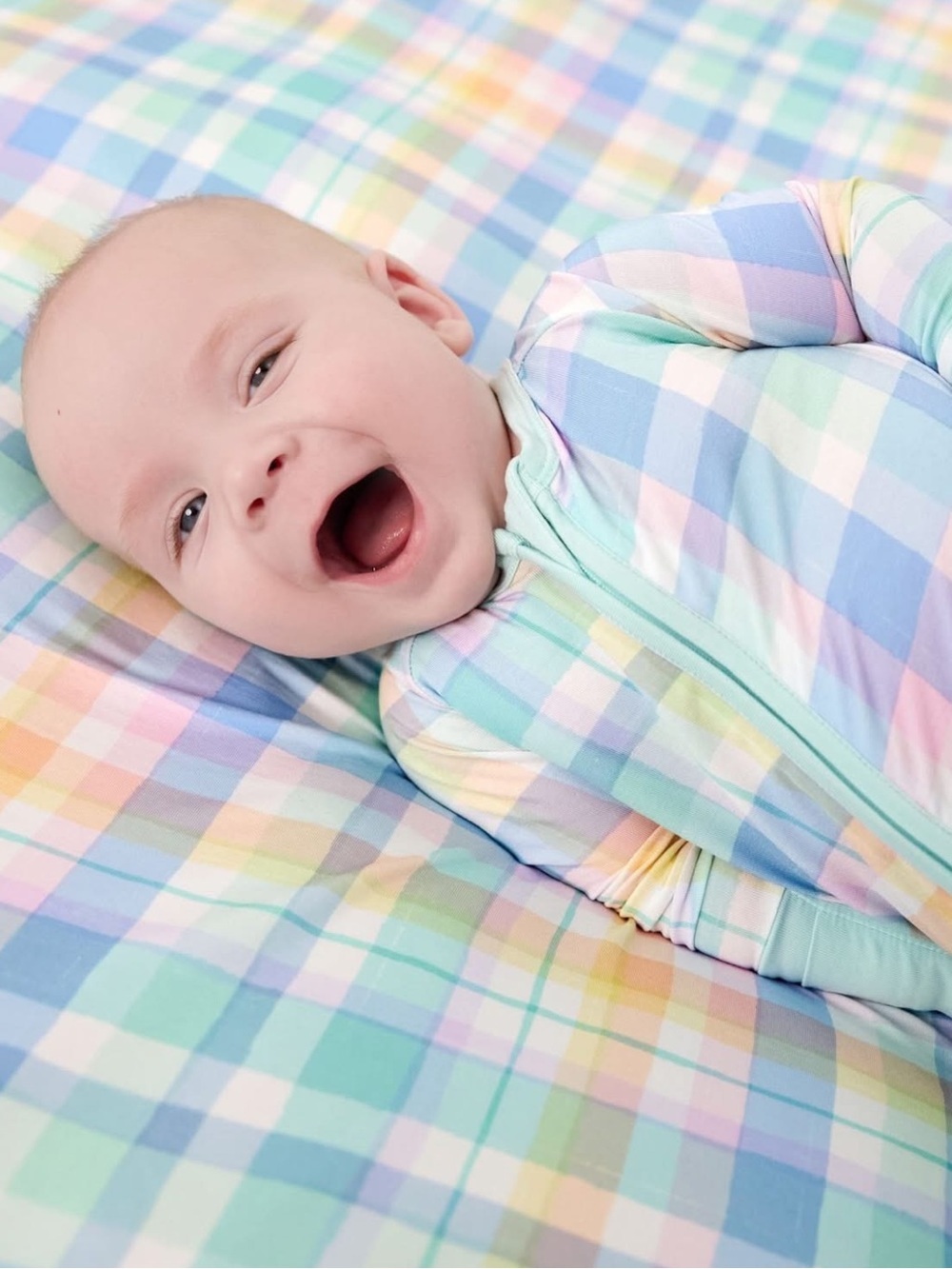 Little Sleepies pastel plaid cloud blanket